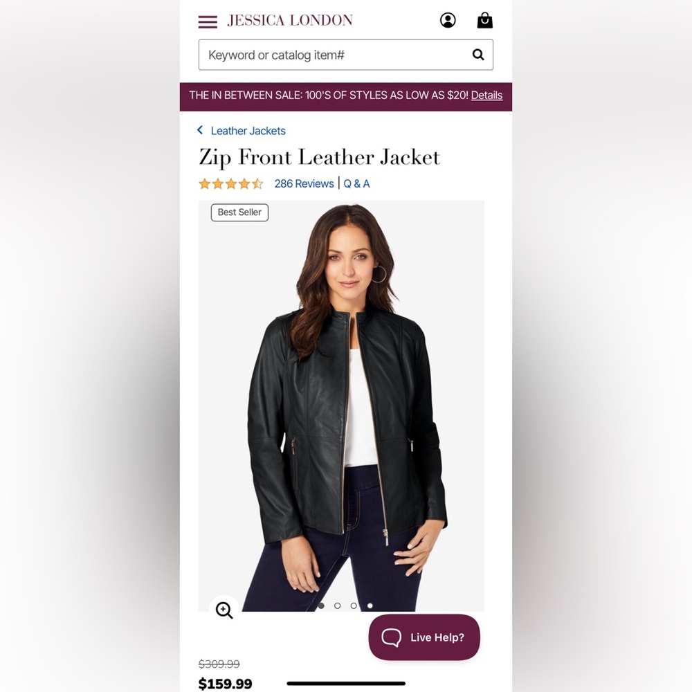 Jessica London front zip leather jacket plus size 20W NWOT Black